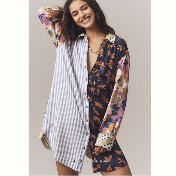 Anthropologie Dresses & Skirts - Maeve The Soren Mixed-Print Mini Shirt Dress